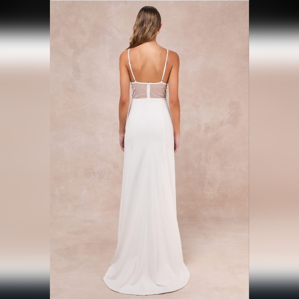 White Spaghetti-Strap Sheath Dress with Mesh Side Detail - Picture 2 of 6